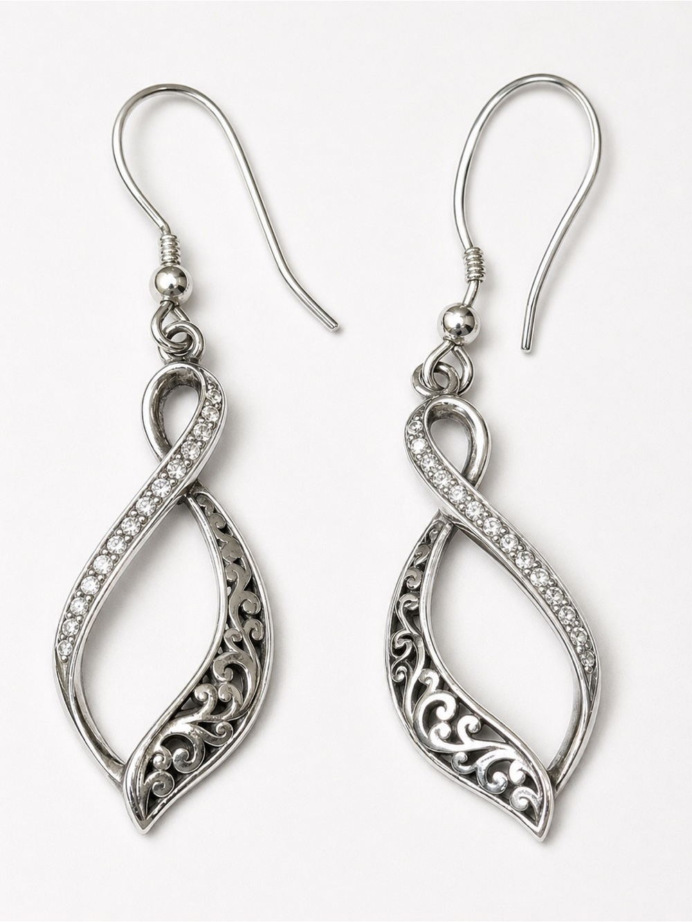 LOIS HILL Sterling Silver Figure Eight Cut Out Earrings Encrusted with Diamonds